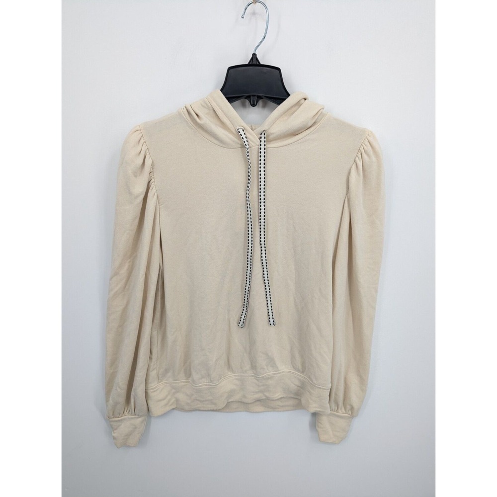 Sundry Anthropologie Women's Creme Puffed Sleeve Hoodie Sweater, S, 1, NWT $158